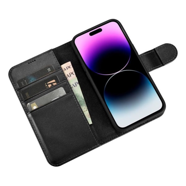 iCarer iPhone 14 Pro Plånboksfodral 2in1 Äkta Läder - Svart