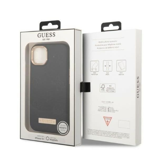 Guess iPhone 13 Mobilskal Magsafe Peony Logo Plate - Sort Black