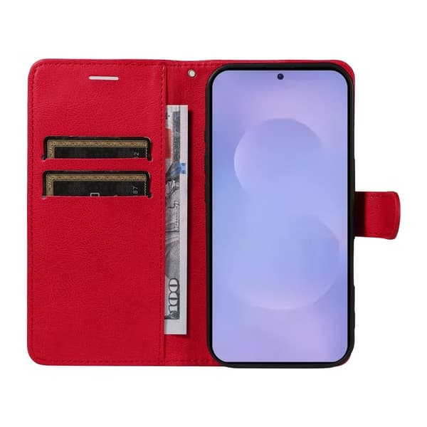 Samsung Galaxy S26 / S26 Pro Plånboksfodral Konstläder Med Rem - Röd