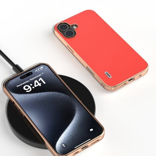 ABEEL Mobilskal till iPhone 16 Plus Äkta Läder Röd