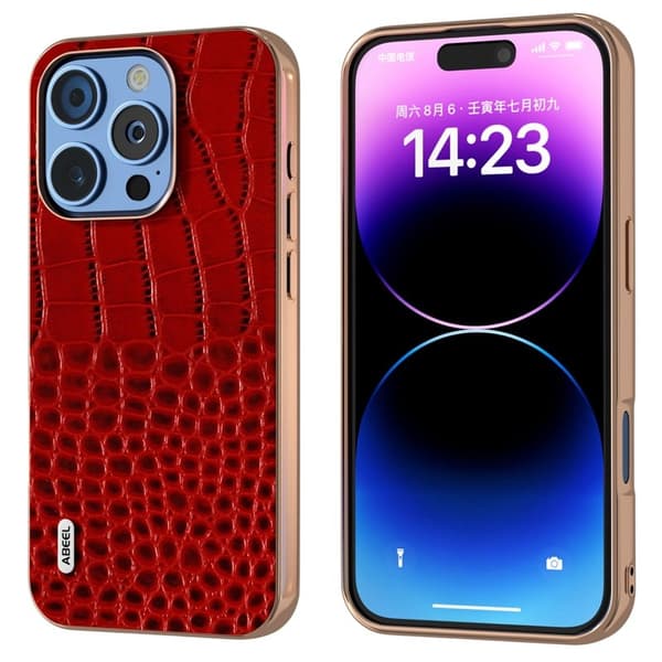 ABEEL Mobilskal till iPhone 16 Pro Max Äkta Läder Krokodil Röd