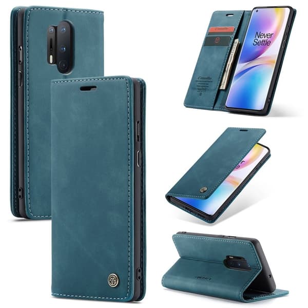 CASEME Series Plånboksfodral Konstläder för OnePlus 8 Pro - Blå
