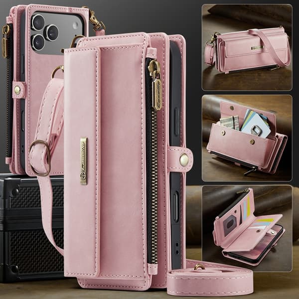 CASEME iPhone 17 Pro Max Plånboksfodral Zipper RFID C39 Rosa