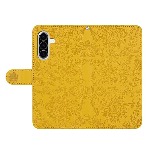Samsung Galaxy A57 Plånboksfodral Konstläder Flip Blommönster - Gul