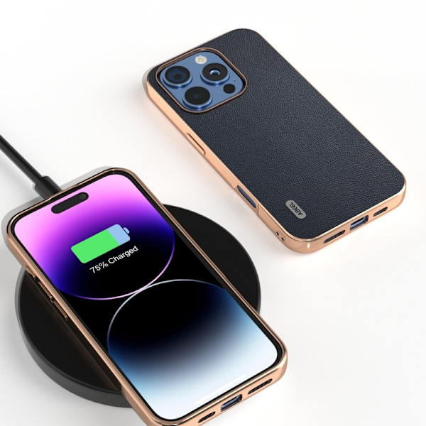 ABEEL Mobilskal till iPhone 16 Pro Electropläterad Äkta Läder Blå