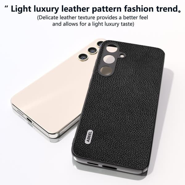 ABEEL Mobilskal till Samsung Galaxy S24 Äkta Läder Litchi Textur Svart