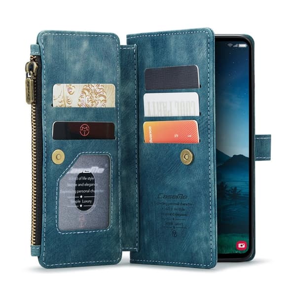 CASEME Konstläder Plånboksfodral för Samsung Galaxy S25+ med rem - Blå