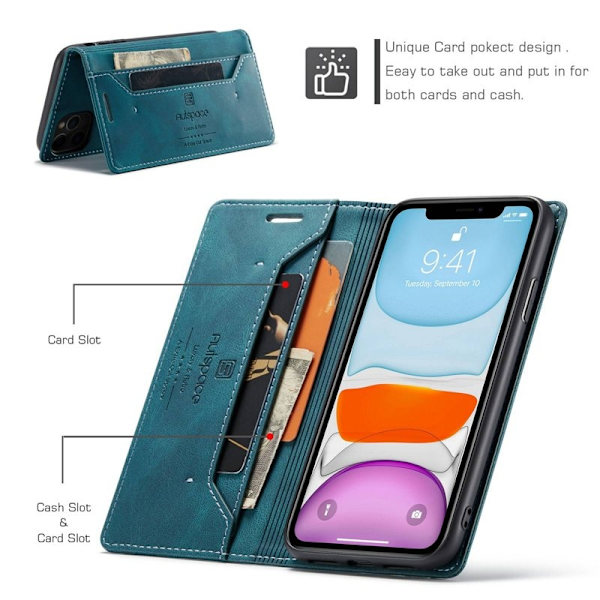 AUTSPACE A01 iPhone 11 Pro Plånboksfodral Konstläder - Blå