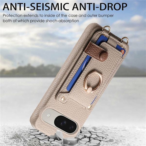 Mobilskal till Google Pixel 9/9 Pro med Korthållare Ring Kickstand - Khaki