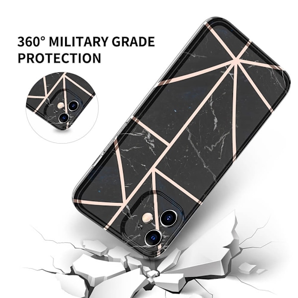 BOOM - Grid cover til iPhone 12 Mini - Sort Marmor Black