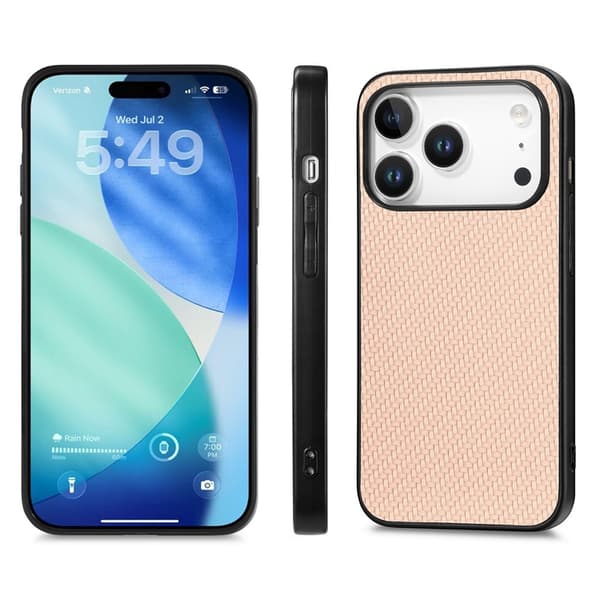 Mobilskal till iPhone 17 Pro Carbon Fiber PU Läder - Aprikos Brun