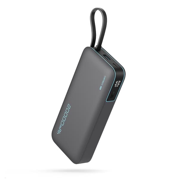 Cuktech Powerbank 20000mAh 55W USB-C USB-A med indbygget kabel - Grå Grå