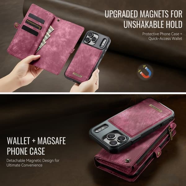 CASEME 008 iPhone 17 Pro Max Plånboksfodral Konstläder med Röd