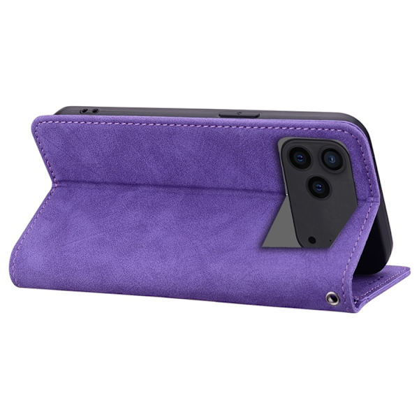 iPhone 17 Pro Max Konstläder Plånboksfodral med Rem Lines Pattern - Lila Lila