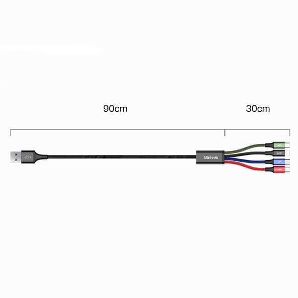 BASEUS 4in1 USB-A till lightning 3xUSB-C kabel 1.2m - Svart Svart