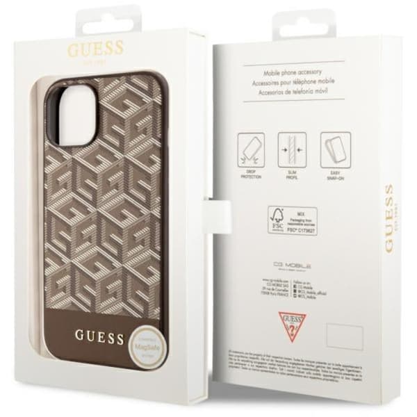 Guess Mobilskal till iPhone 14 Plus MagSafe GCube Stripes - Brun Brun