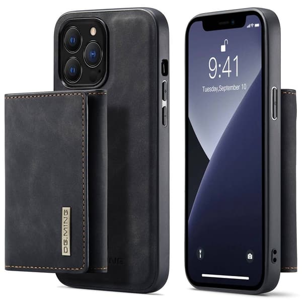 DG.MING iPhone 15 Pro Konstläder Plånboksfodral Magnetiskt Svart