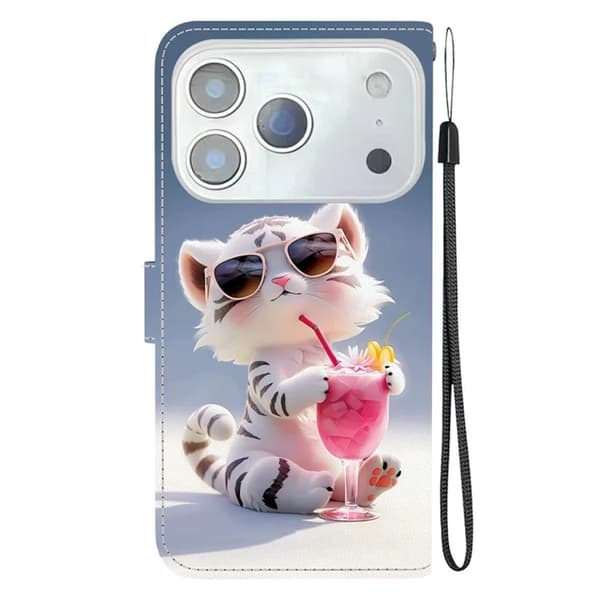 iPhone 17 Pro Plånboksfodral Med Lanyard - Cartoon Tiger Blå