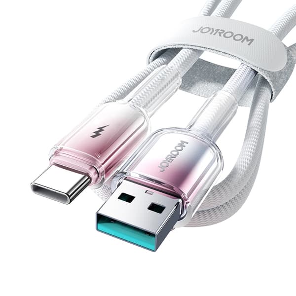 Joyroom S-A42 USB-A - USB-C 3A 1.2m Kabel Crystal-Clear Series - Vit Vit