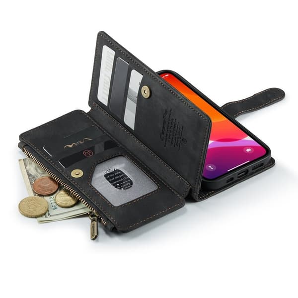 CASEME Konstläder Plånboksfodral för iPhone 12/12 Pro med rem - Svart