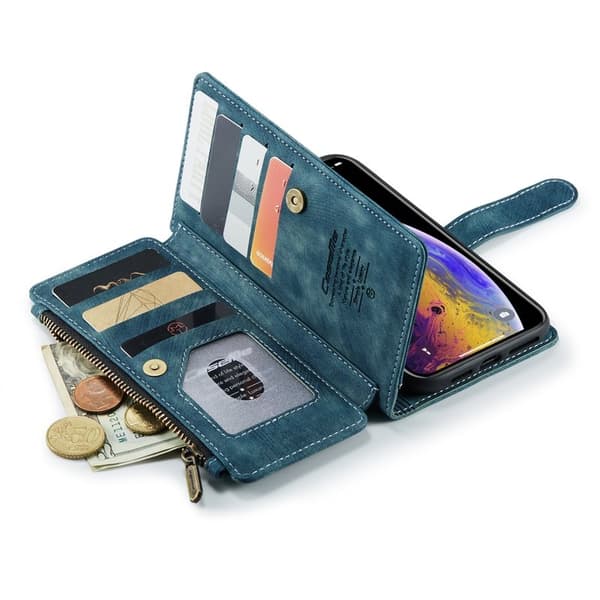 CASEME Konstläder Plånboksfodral för iPhone XS Max med Rem - Grön