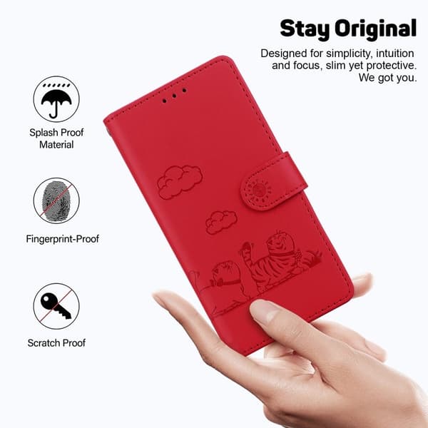 Mobilskal till Samsung Galaxy S26 / S26 Pro RFID-Skydd KattTPU + Konstläder Röd