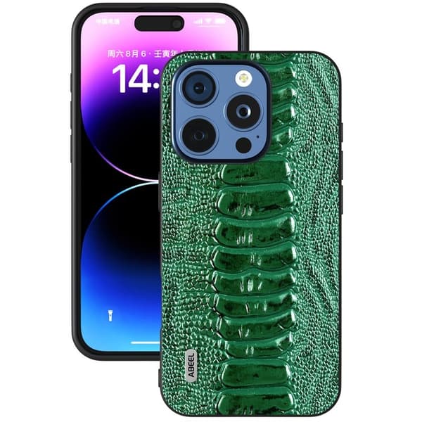 ABEEL Mobilskal till iPhone 16 Pro Krokodil Textur Äkta Läder Grön