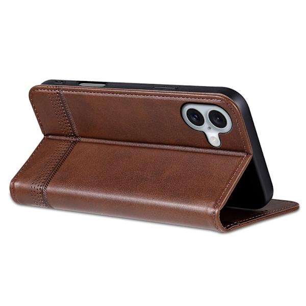 AZNS iPhone 16 Plus Plånboksfodral Konstläder - Brun