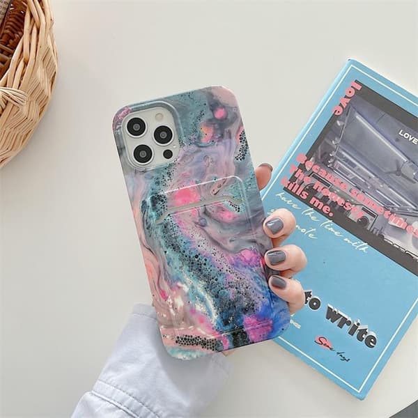 Korthållare Skal iPhone 13 Pro - Grön Marble Grön