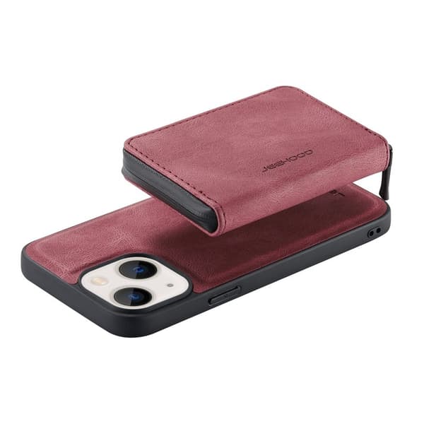 JEEHOOD Kickstand 2-in-1 Hybrid Konstläder Plånboksfodral iPhone 13 mini - Röd