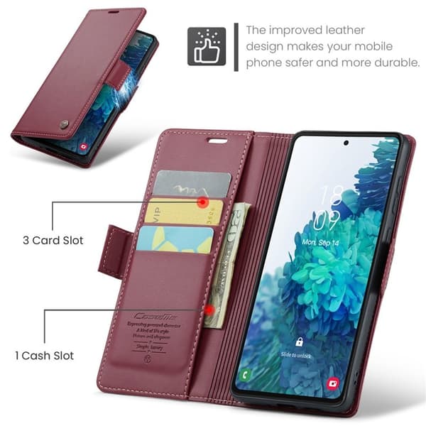 CASEME Plånboksfodral Konstläder för Samsung Galaxy S20 FE - Röd