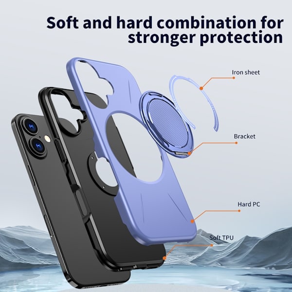 Mobilskal till iPhone 16 Plus MagSafe Rotating Kickstand TPU + PC Lila