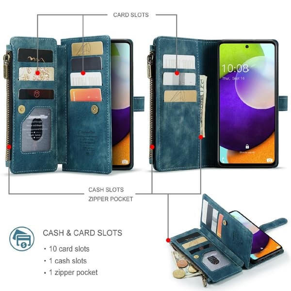 CASEME Konstläder Plånboksfodral för Samsung Galaxy A52s 5G - Grön