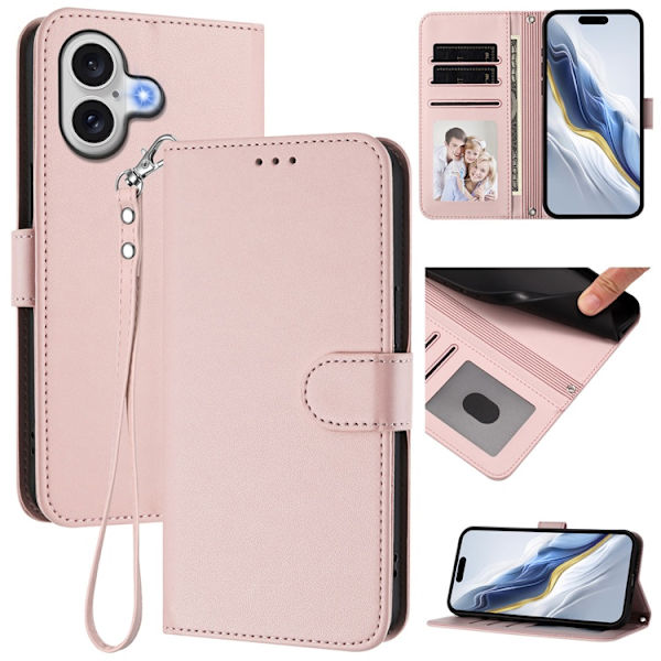 iPhone 17 Plånboksfodral Läder med Handledsrem - Rosa Rosa
