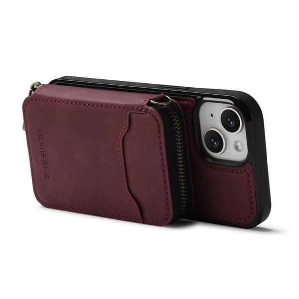 LC.IMEEKE L6 iPhone 14/13 Konstläder Plånboksfodral Magnetiskt - Röd