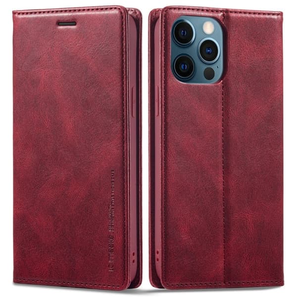 LC.IMEEKE iPhone 12 / 12 Pro Plånboksfodral Konstläder - Röd