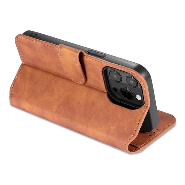 DG.MING iPhone 14 Pro Max Konstläder Plånboksfodral Retro Stil Magnetisk Brun