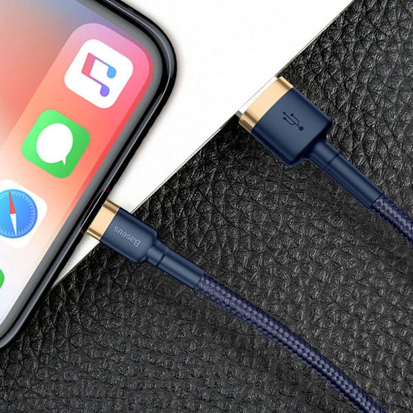 BASEUS Cafule Lightning Kabel 200 cm Marinblå / Guld Blå