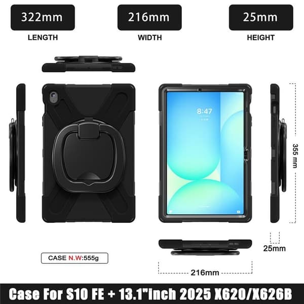 Mobilskal till Galaxy Tab S10 FE Plus Kickstand Handle Grip - Svart Svart