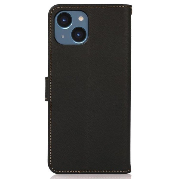 KHAZNEH iPhone 14 Plus Plånboksfodral RFID Äkta Läder - Svart