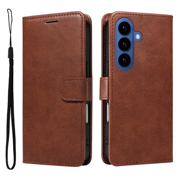 Samsung Galaxy S26 Plus Plånboksfodral Konstläder Med Rem Ställ - Brun