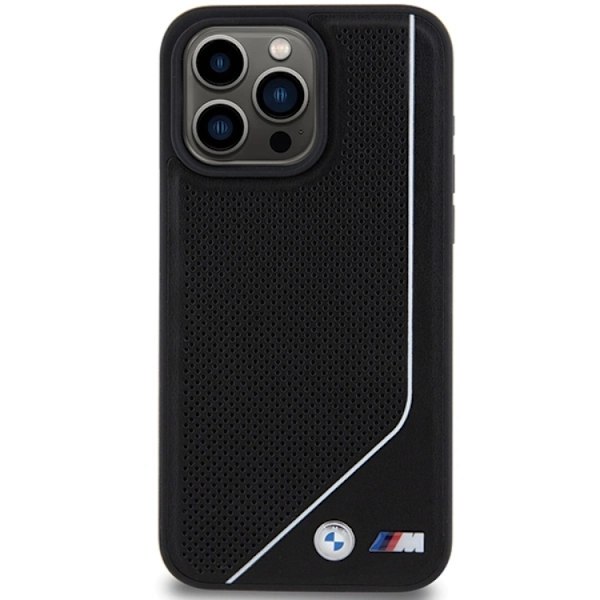 BMW iPhone 15 Pro Max Mobilskal Magsafe Perforated Twisted Line Svart