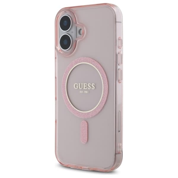 Guess Telefontaske til iPhone 16 MagSafe IML Glitter Circle - Lyserød Rosa