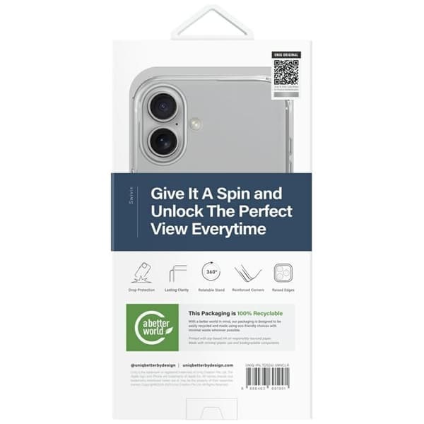 UNIQ Mobilskal till iPhone 16 Plus Swivix 360 Kickstand - Clear Transparent