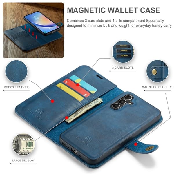 DG.MING Galaxy A34 5G Äkta Läder Plånboksfodral Detachable Magnet Blå