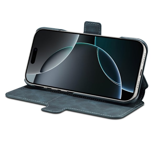 DENIOR B07 iPhone 16 Pro Max Plånboksfodral Konstläder + PC Magnetiskt - Blå