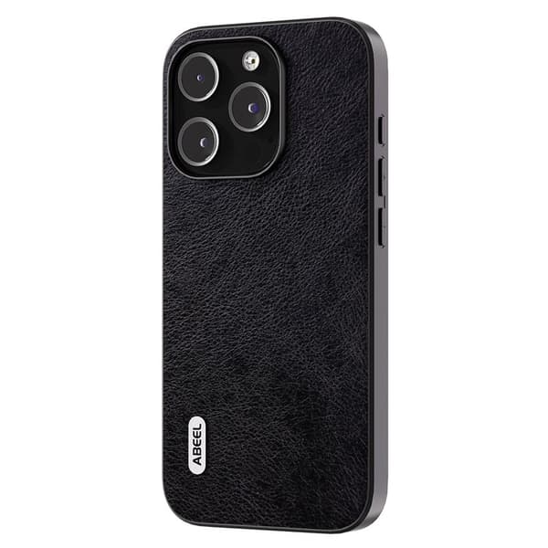 ABEEL Back Shell Mobilskal till iPhone 15 Pro Litchi Textur PU Läder Svart
