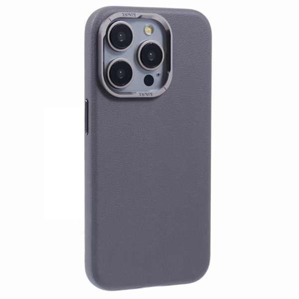 X-LEVEL Mobilskal till iPhone 15 Pro Slim PU Läder Hård PC Grå
