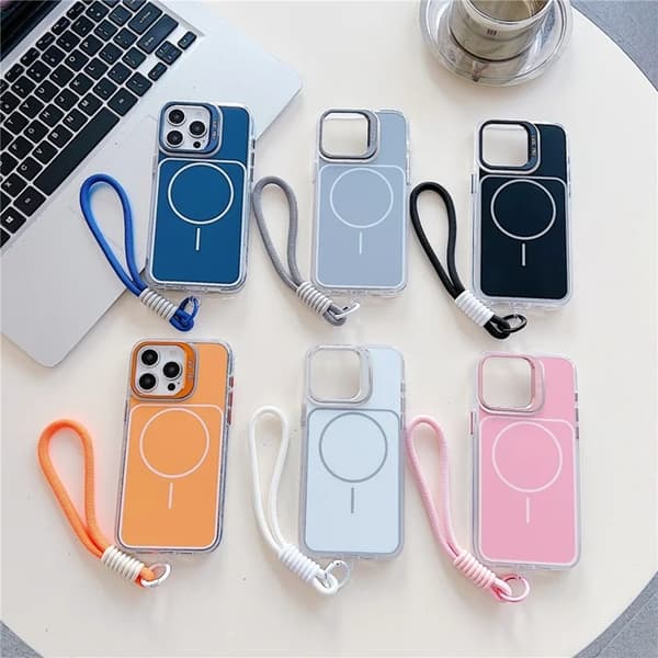 Mobilskal till iPhone 15 Pro Max MagSafe Lens Kickstand med Handrem - Vit Vit