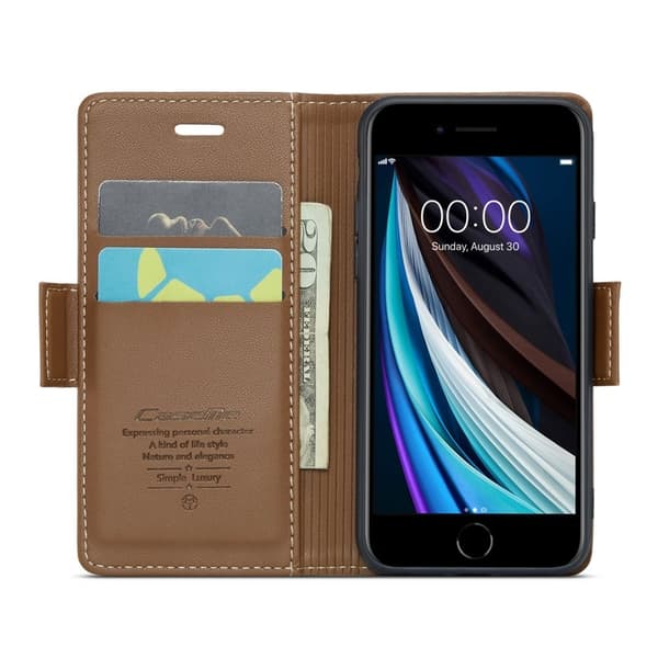 CASEME Litchi Texture Plånboksfodral Konstläder iPhone 6/7/8/SE Brun